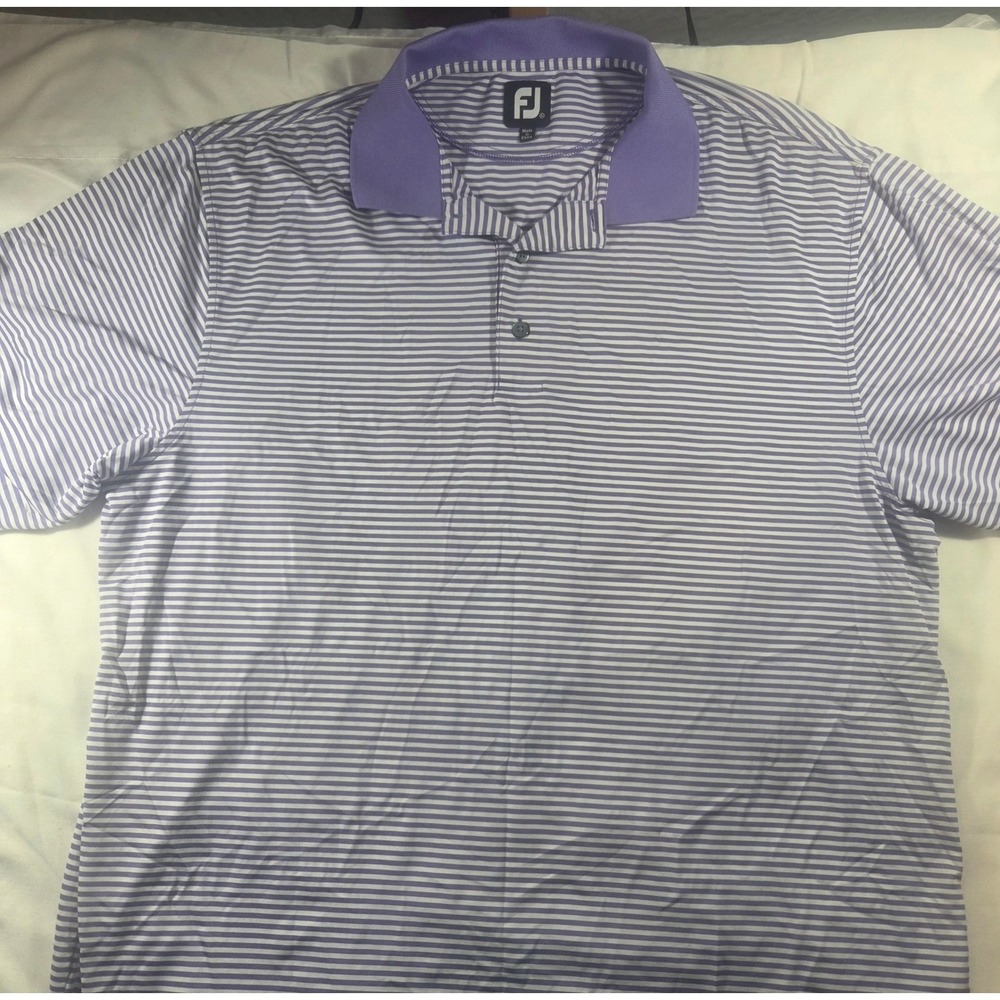 FootJoy Mens XL TPC Prestancia Striped Golf Polo Shirt Purple White FJ Logo